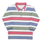CHARLES VOGELE Womens White & Red & Blue & Green Striped Long Sleeve Polo Shirt