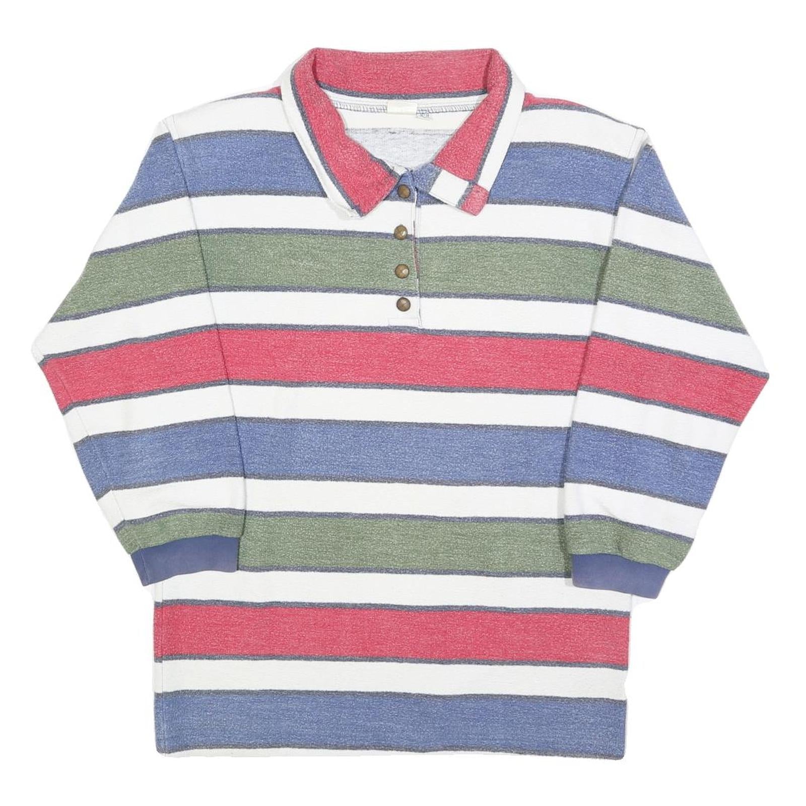 CHARLES VOGELE Womens White & Red & Blue & Green Striped Long Sleeve Polo Shirt