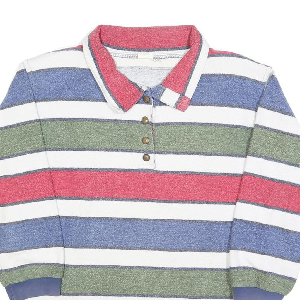 CHARLES VOGELE Womens White & Red & Blue & Green Striped Long Sleeve Polo Shirt