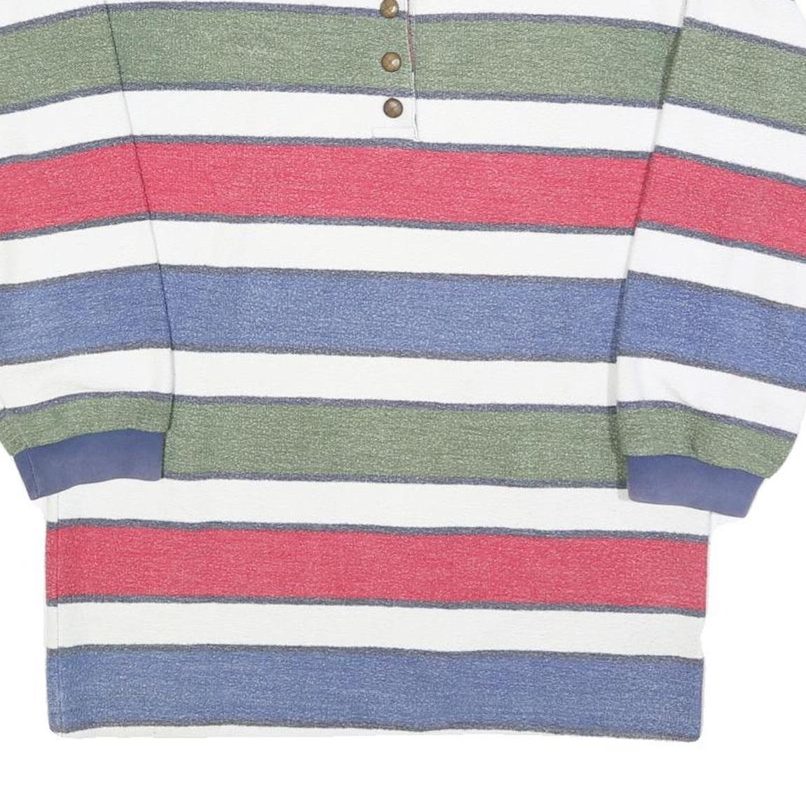 CHARLES VOGELE Womens White & Red & Blue & Green Striped Long Sleeve Polo Shirt