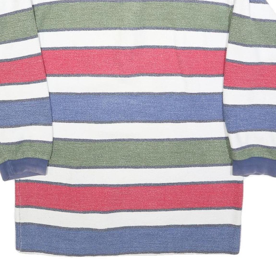 CHARLES VOGELE Womens White & Red & Blue & Green Striped Long Sleeve Polo Shirt