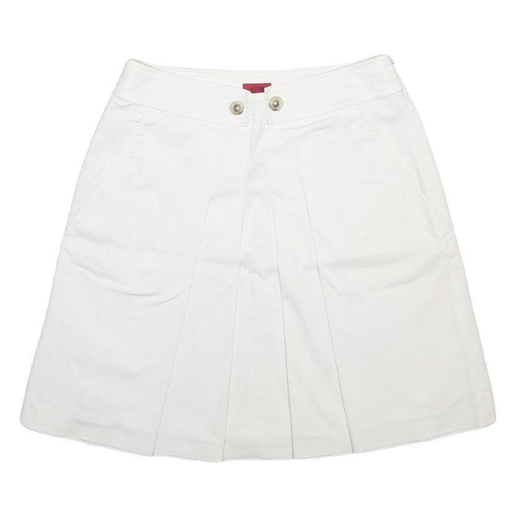 HUGO Womens White Cotton Blend Pleated Mini Skirt UK 12 Casual Stylish