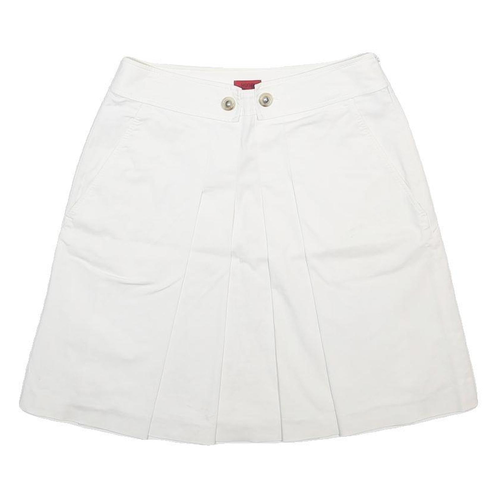 HUGO Womens White Cotton Blend Pleated Mini Skirt UK 12 Casual Stylish