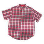 CHAPS RALPH LAUREN Mens Red & Navy Check Shirt L Short Sleeve Button Down Cotton