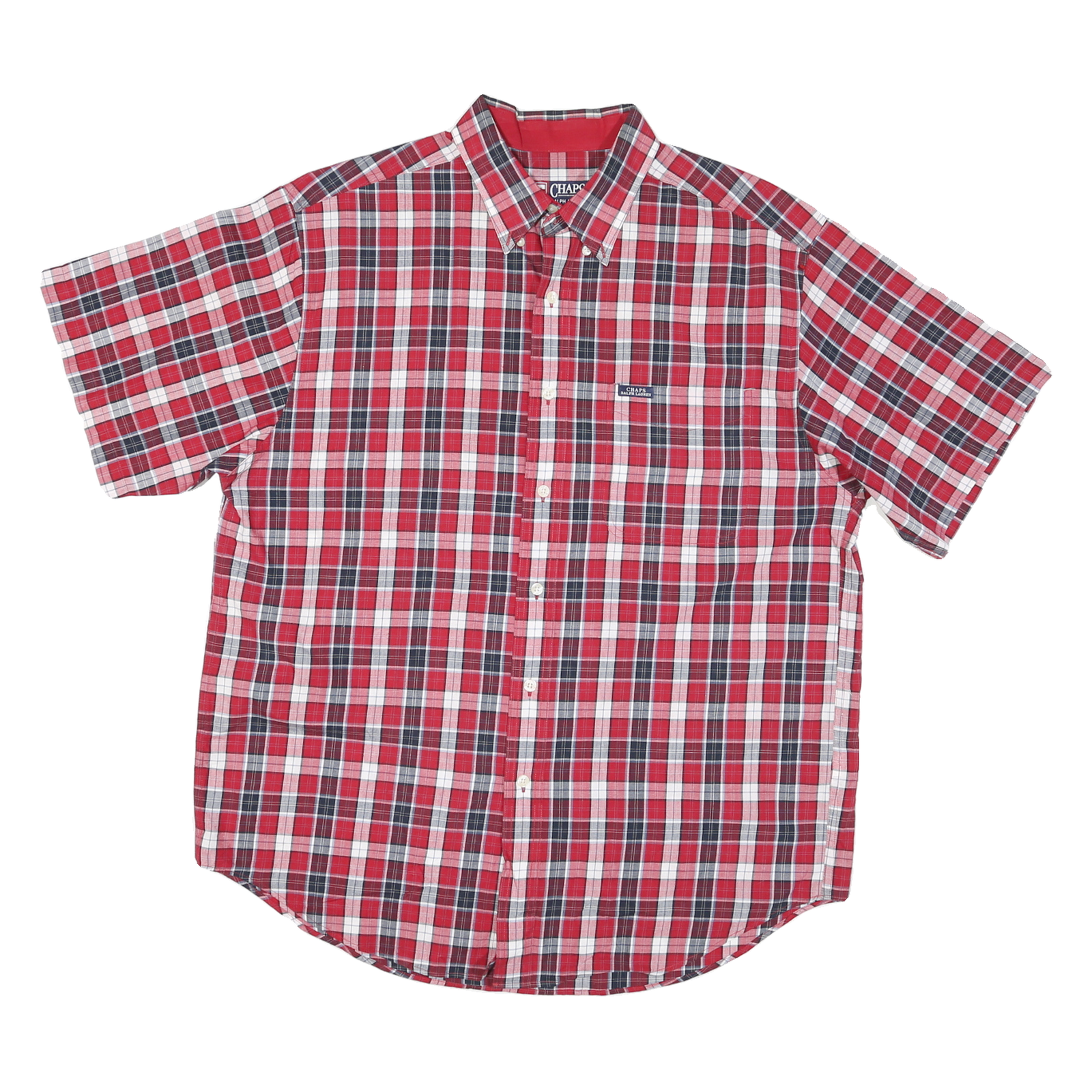 CHAPS RALPH LAUREN Mens Red & Navy Check Shirt L Short Sleeve Button Down Cotton