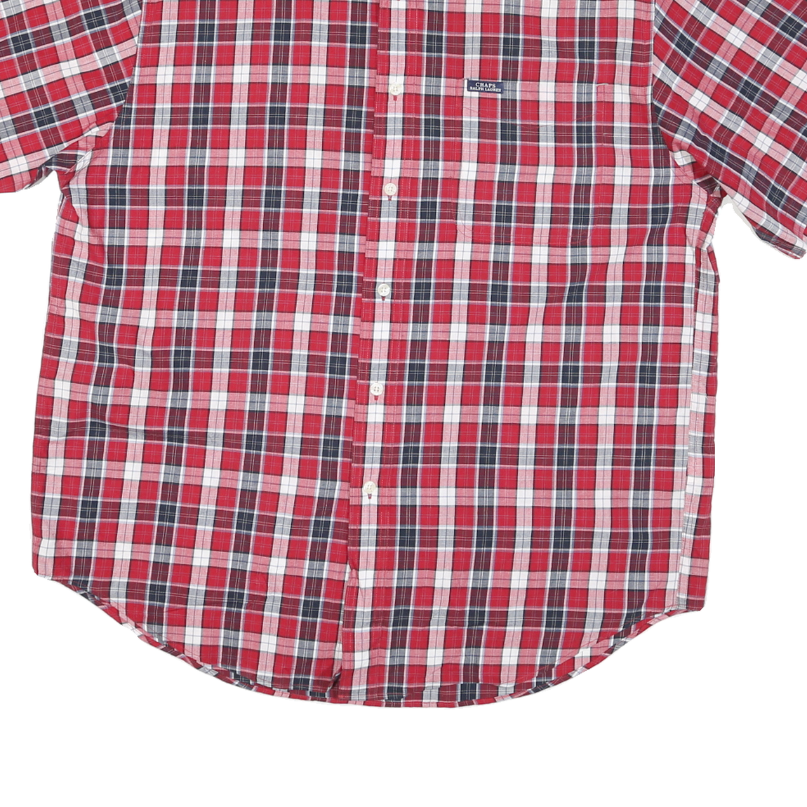 CHAPS RALPH LAUREN Mens Red & Navy Check Shirt L Short Sleeve Button Down Cotton