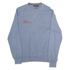 TOMMY HILFIGER Mens Blue Patterned Cotton Jumper Crew Neck Basic Knit M Casual