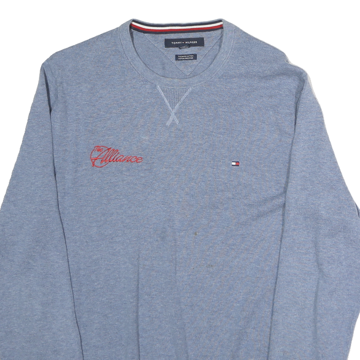 TOMMY HILFIGER Mens Blue Patterned Cotton Jumper Crew Neck Basic Knit M Casual