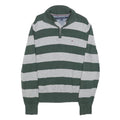 TOMMY HILFIGER Mens Green & Grey Patterned Jumper 1/4 Zip Crew Neck Cotton M