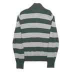 TOMMY HILFIGER Mens Green & Grey Patterned Jumper 1/4 Zip Crew Neck Cotton M