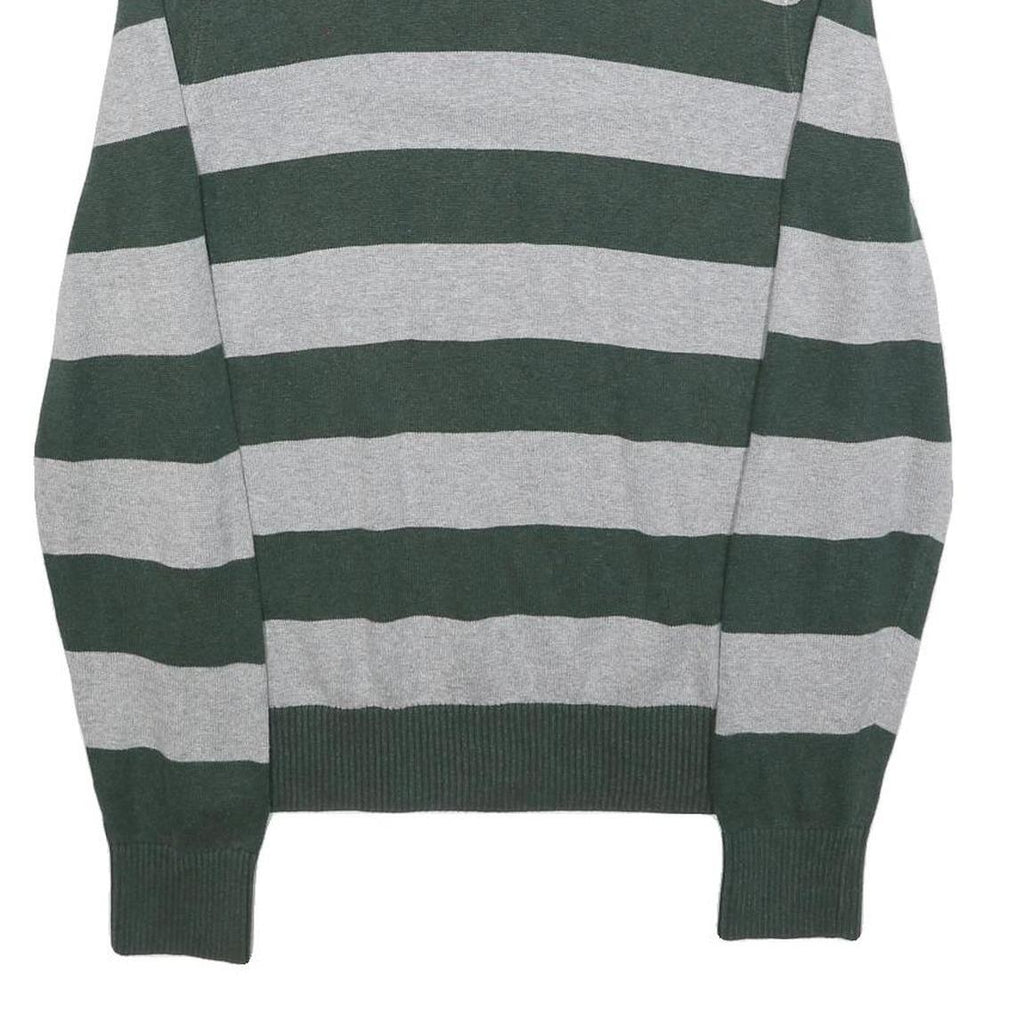 TOMMY HILFIGER Mens Green & Grey Patterned Jumper 1/4 Zip Crew Neck Cotton M