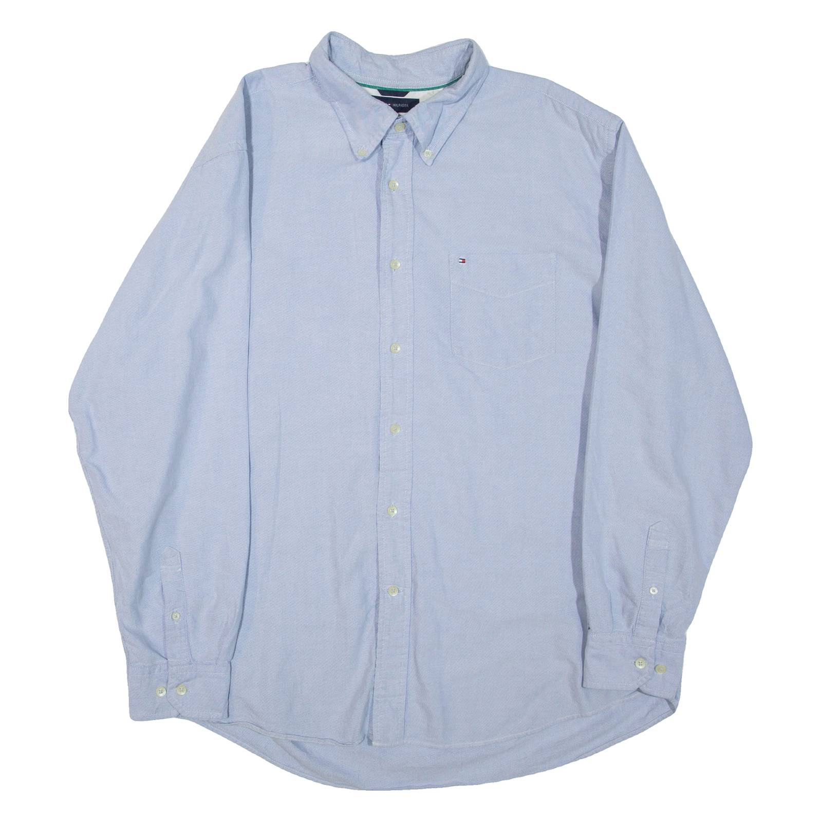 TOMMY HILFIGER Mens Plain Shirt Blue Long Sleeve XL