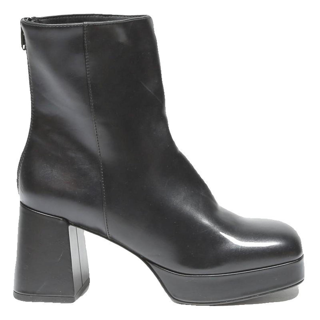 CHARLES & KEITH Platform Block Heel Womens Chelsea Boots Black Leather UK 4