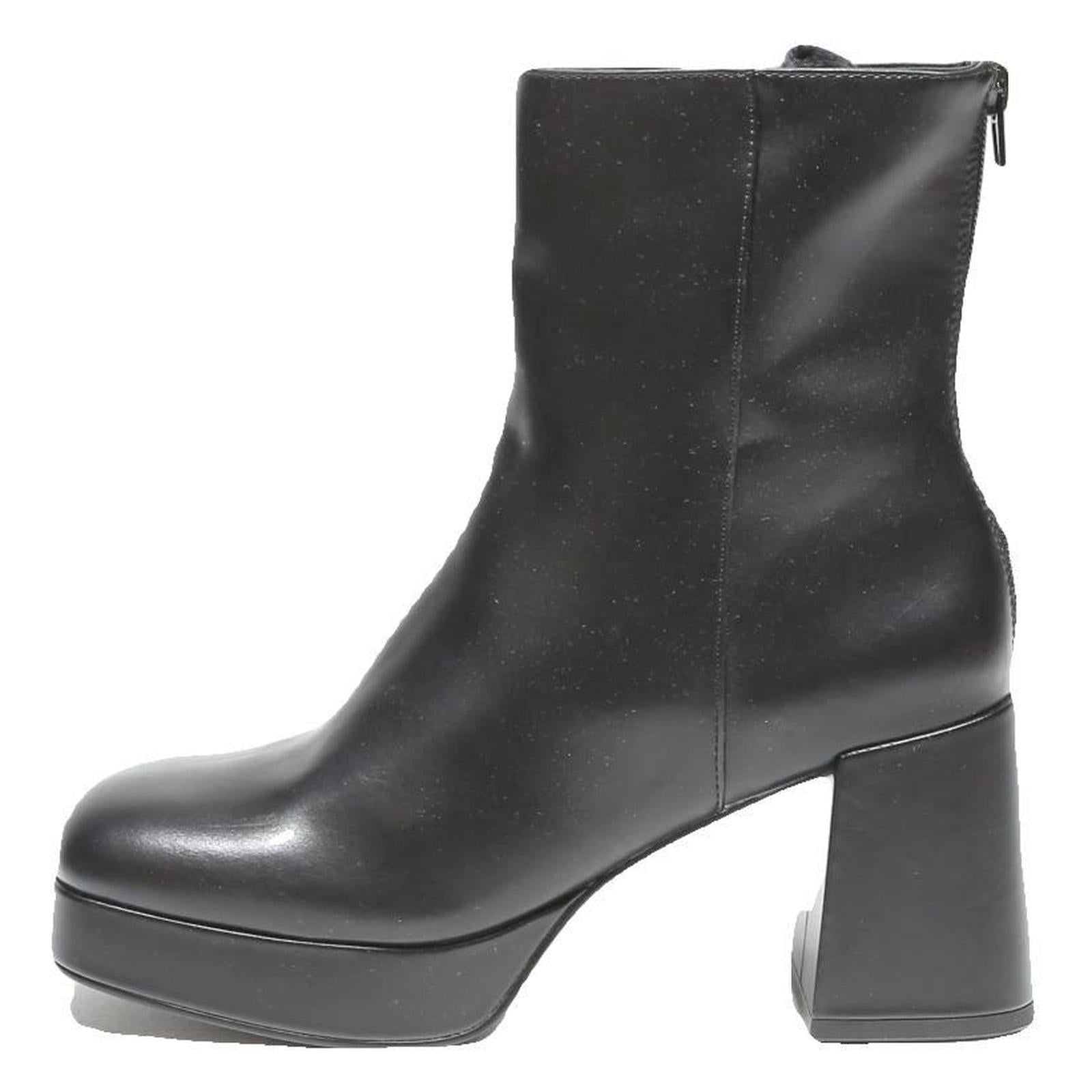 CHARLES & KEITH Platform Block Heel Womens Chelsea Boots Black Leather UK 4