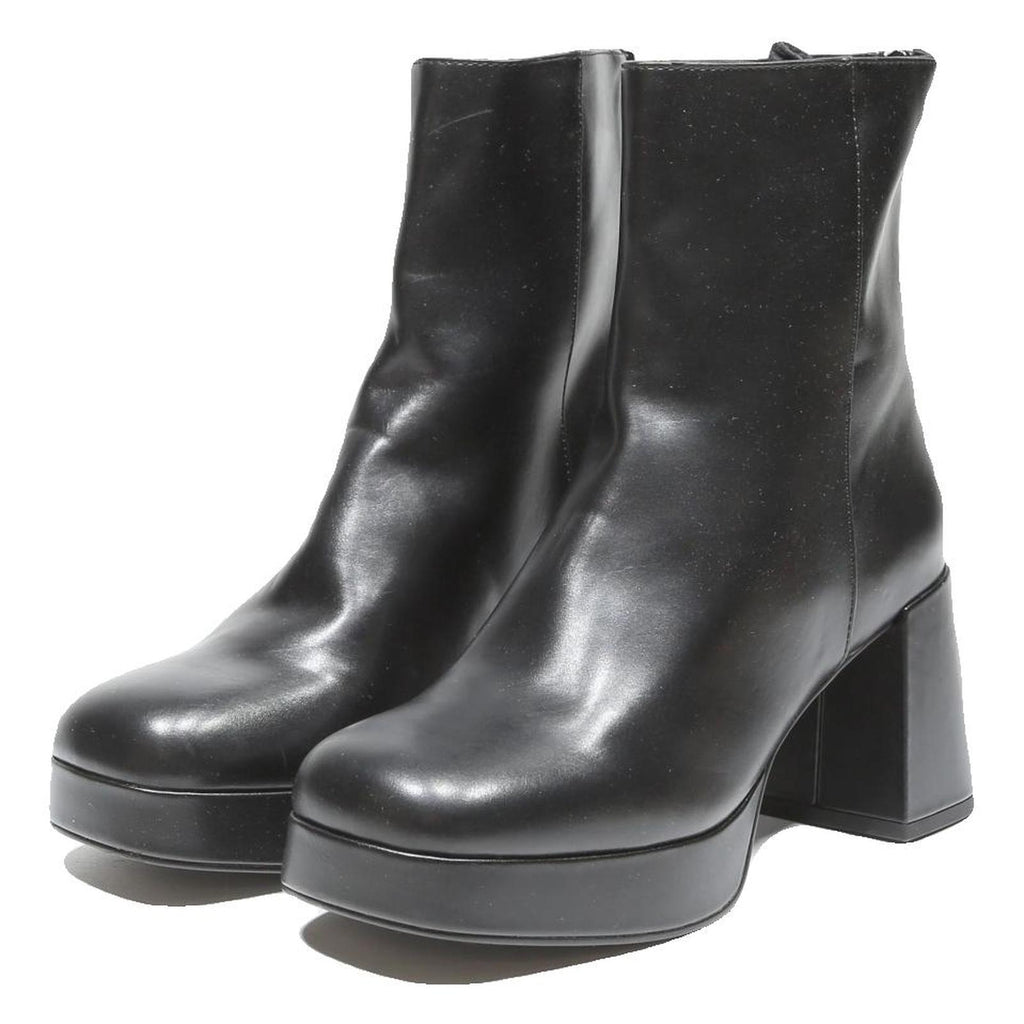 CHARLES & KEITH Platform Block Heel Womens Chelsea Boots Black Leather UK 4