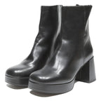 CHARLES & KEITH Platform Block Heel Womens Chelsea Boots Black Leather UK 4