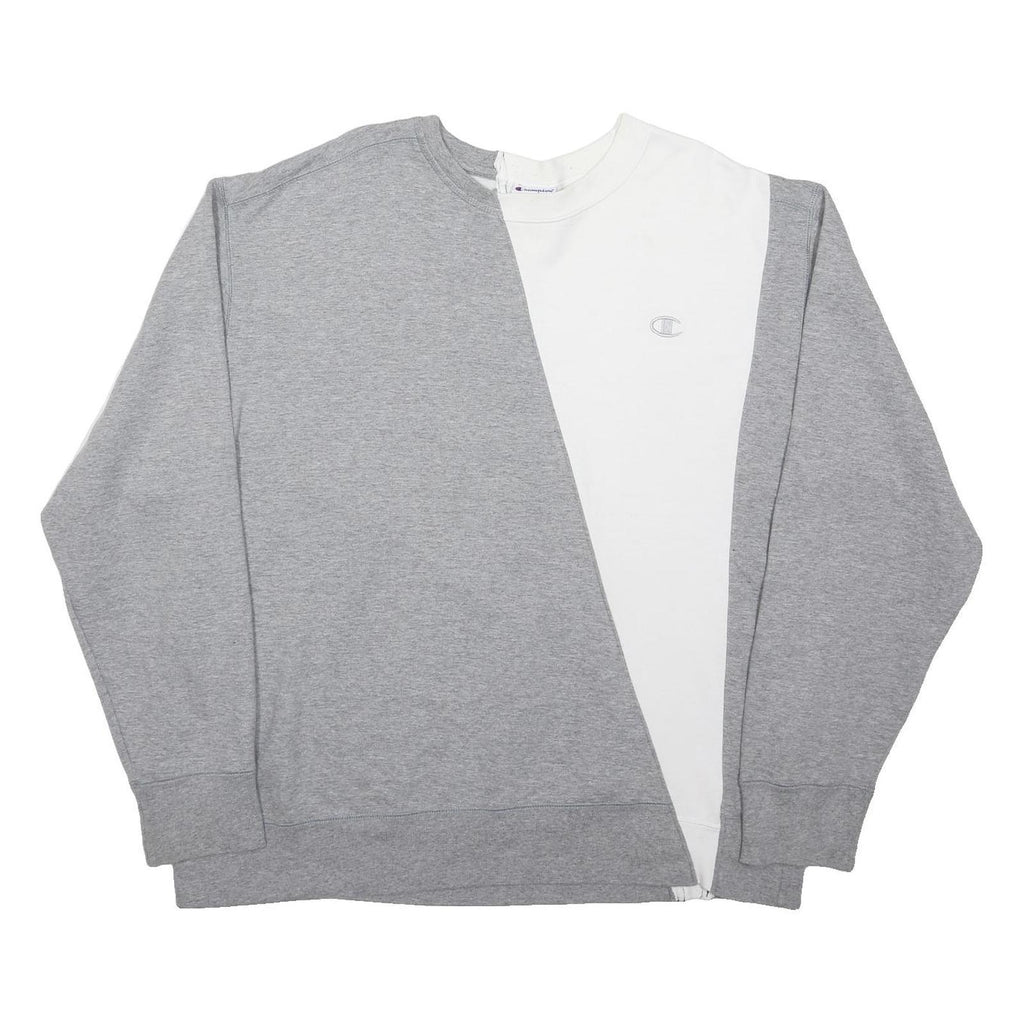 CHAMPION Mens Grey & White Sweatshirt Crew Neck XL Cotton Blend Casual Pullover