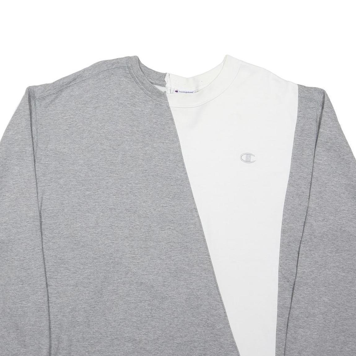 CHAMPION Mens Grey & White Sweatshirt Crew Neck XL Cotton Blend Casual Pullover