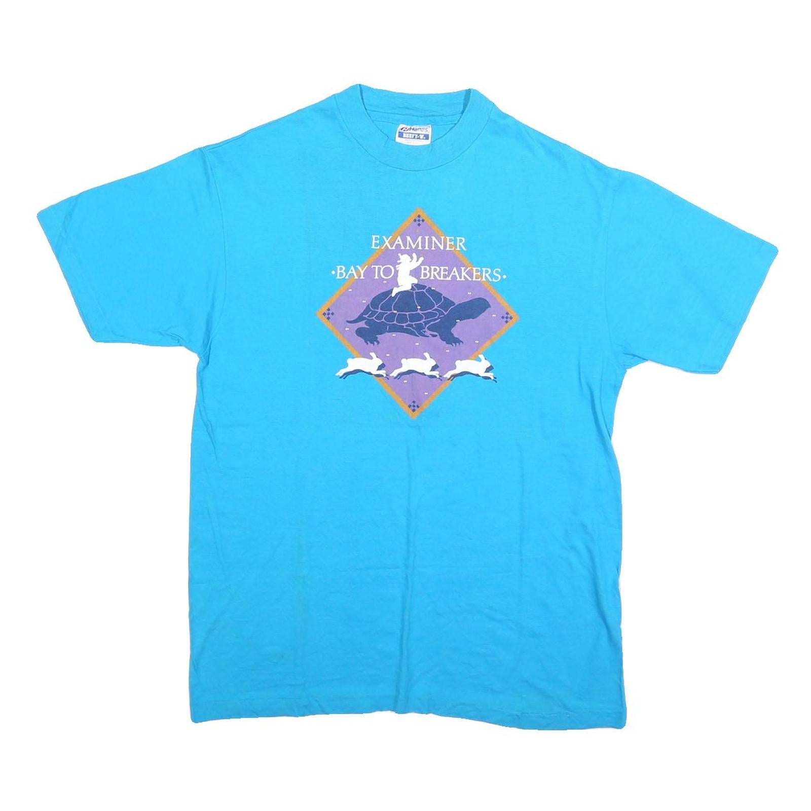 HANES Mens Blue Examinar Bay To Breakers Graphic T-Shirt L Short Sleeve Crew