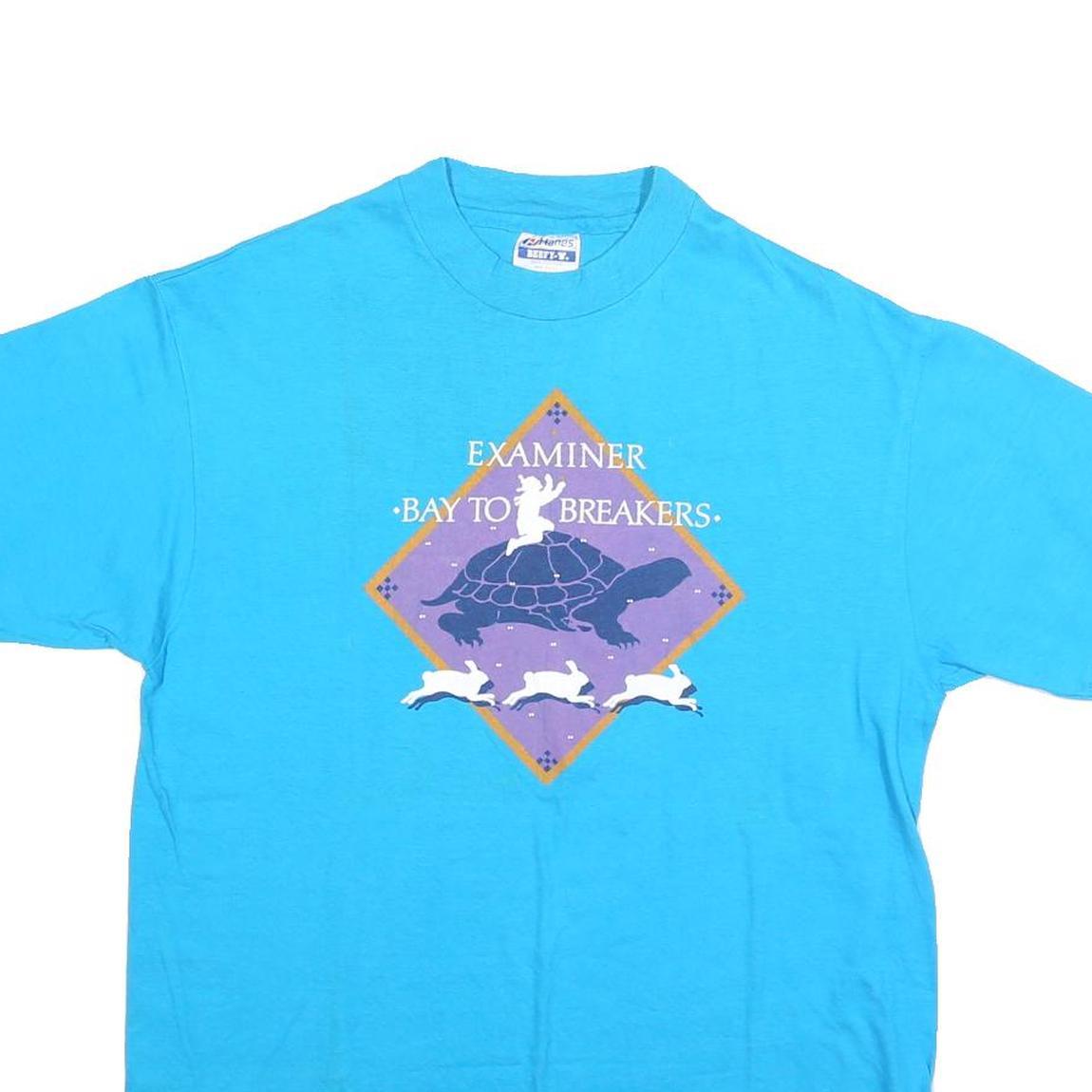 HANES Mens Blue Examinar Bay To Breakers Graphic T-Shirt L Short Sleeve Crew