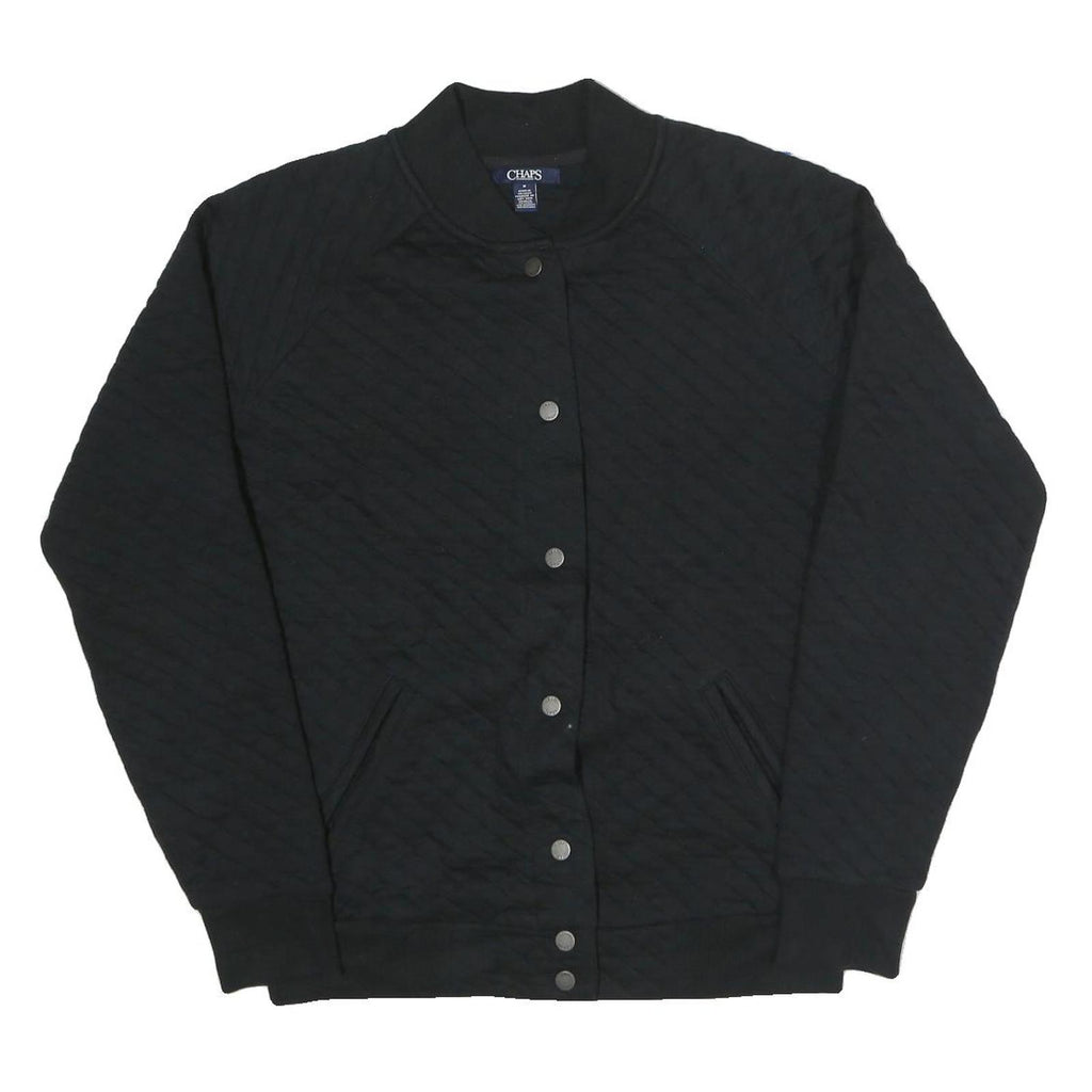 CHAPS Womens Black Quilted Jacket M Polyester Blend Button Closure Bomber