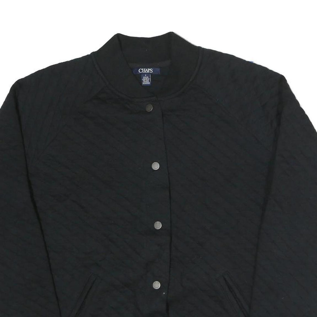 CHAPS Womens Black Quilted Jacket M Polyester Blend Button Closure Bomber