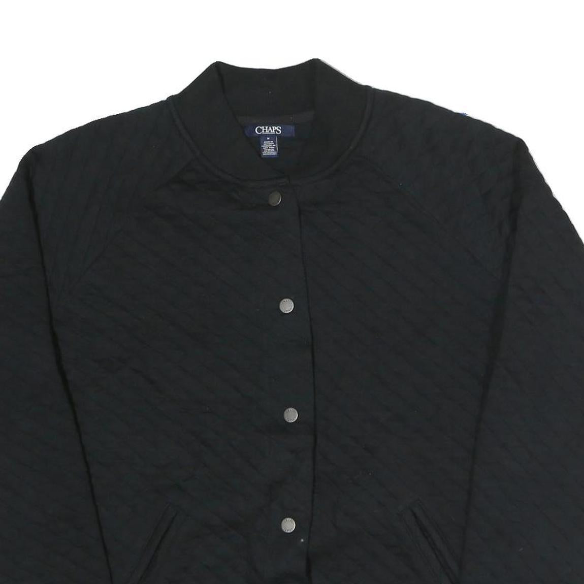 CHAPS Womens Black Quilted Jacket M Polyester Blend Button Closure Bomber