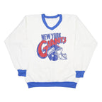 Mens White & Blue New York Giants V-Neck XL Printed Cotton Blend Sweatshirt