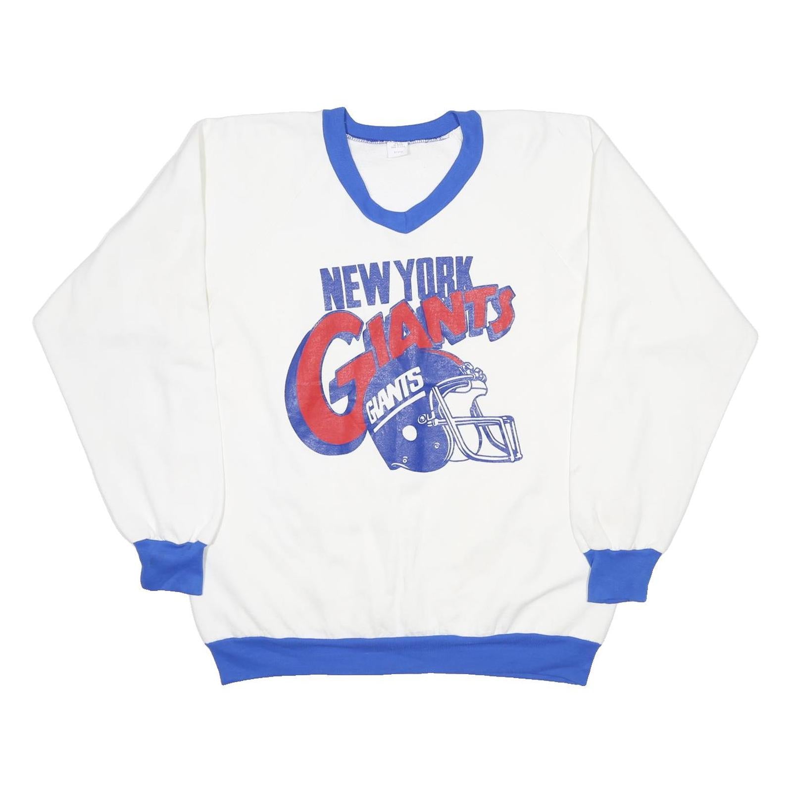 Mens White & Blue New York Giants V-Neck XL Printed Cotton Blend Sweatshirt