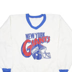 Mens White & Blue New York Giants V-Neck XL Printed Cotton Blend Sweatshirt