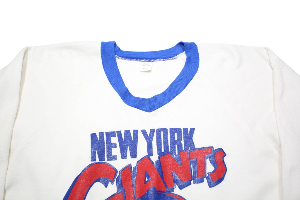 Mens White & Blue New York Giants V-Neck XL Printed Cotton Blend Sweatshirt