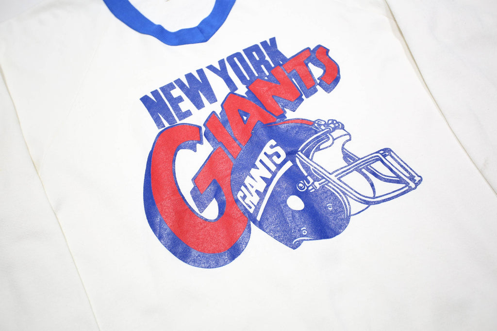 Mens White & Blue New York Giants V-Neck XL Printed Cotton Blend Sweatshirt