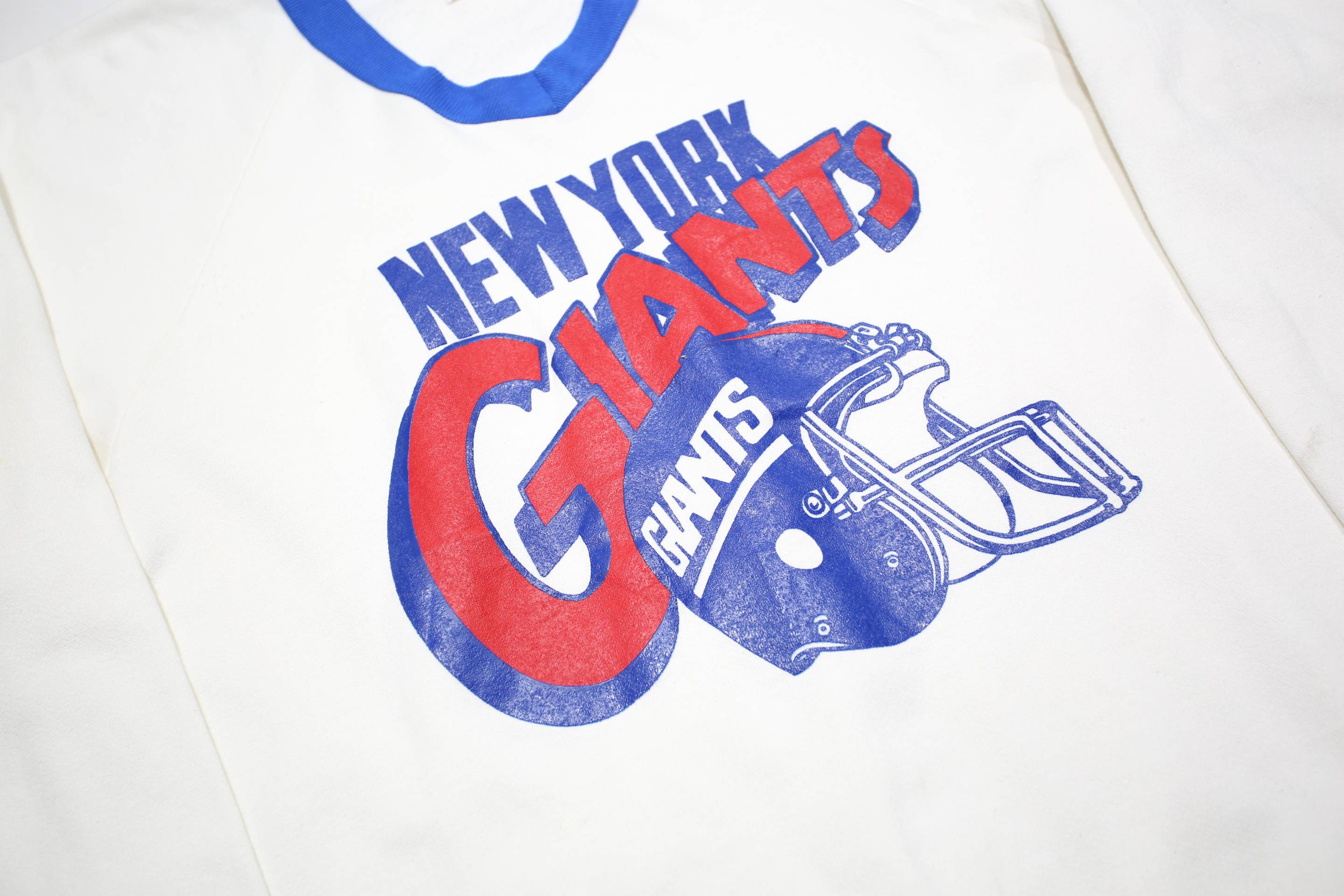 Mens White & Blue New York Giants V-Neck XL Printed Cotton Blend Sweatshirt