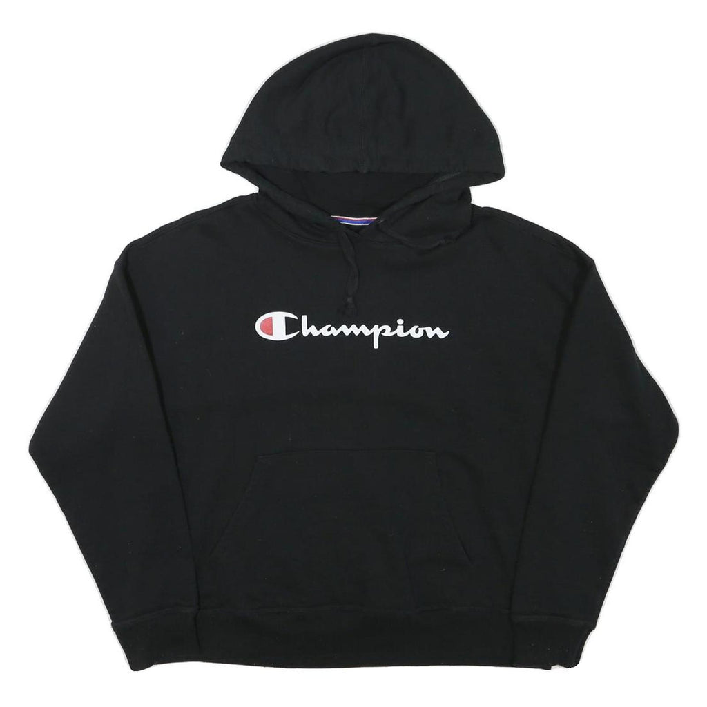 CHAMPION Womens Black Hoodie M Cotton Blend Pullover Logo Sweatshirt
