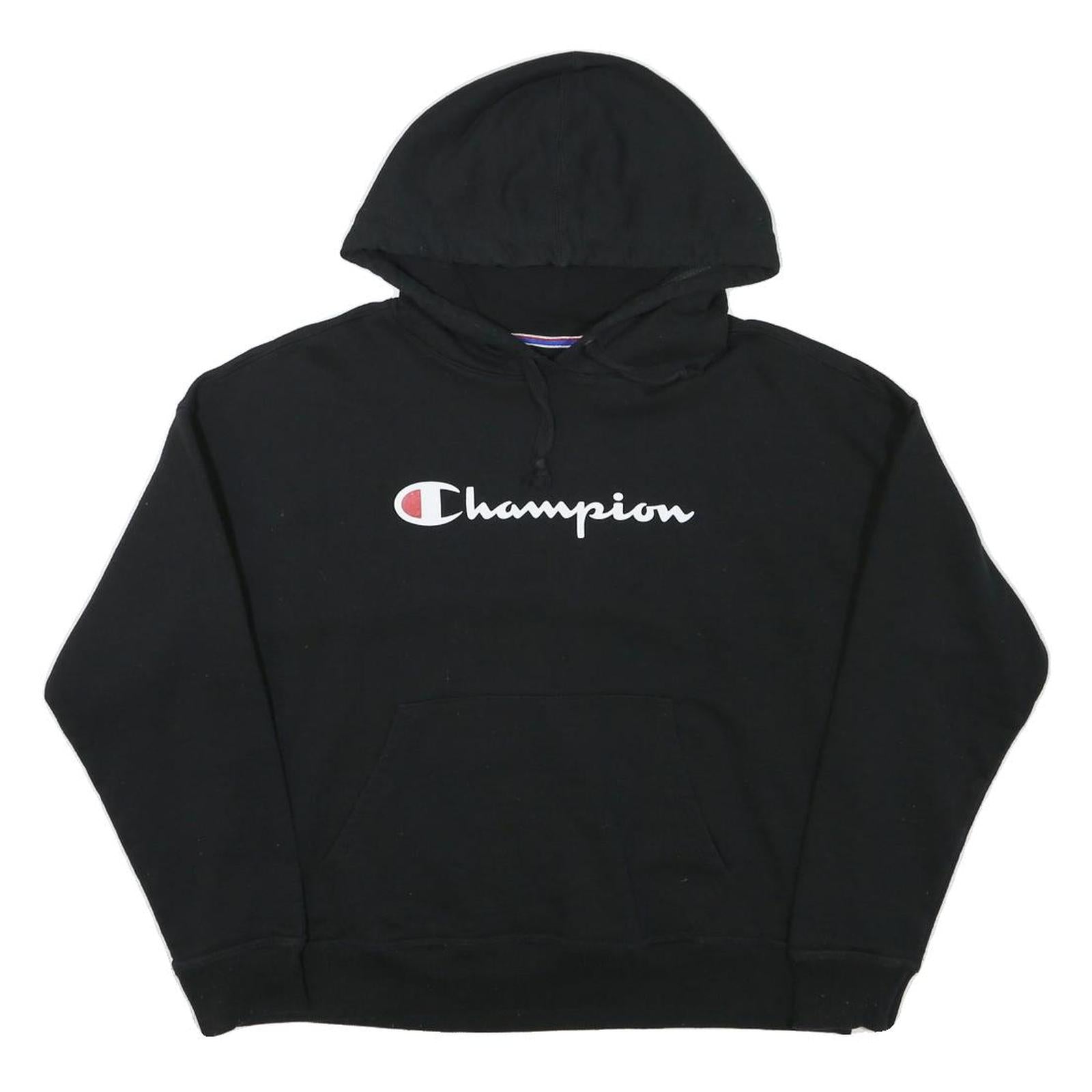 CHAMPION Womens Black Hoodie M Cotton Blend Pullover Logo Sweatshirt