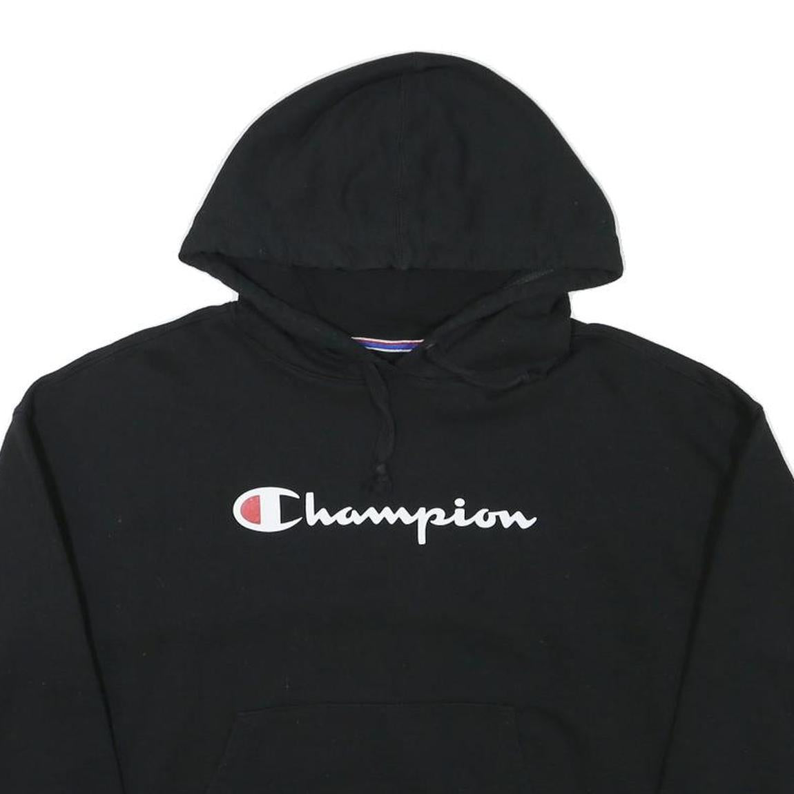 CHAMPION Womens Black Hoodie M Cotton Blend Pullover Logo Sweatshirt