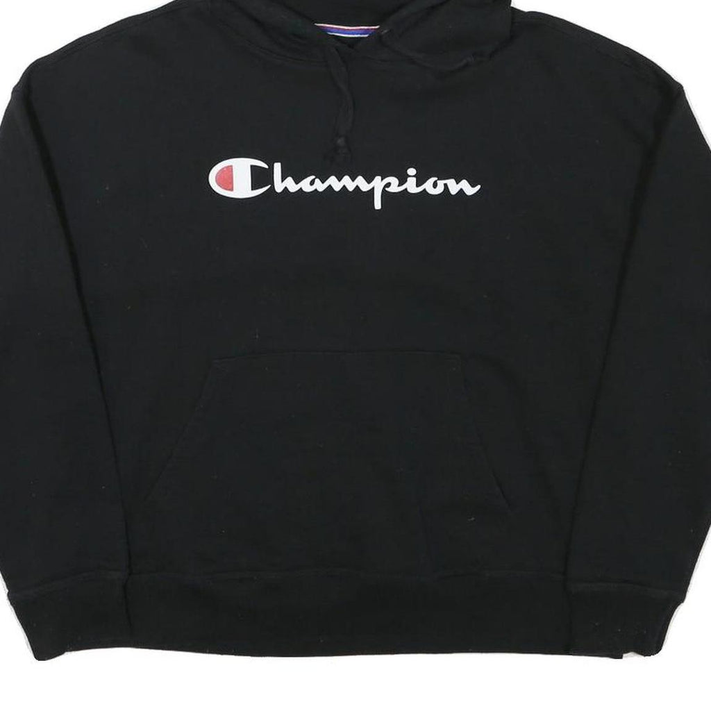 CHAMPION Womens Black Hoodie M Cotton Blend Pullover Logo Sweatshirt