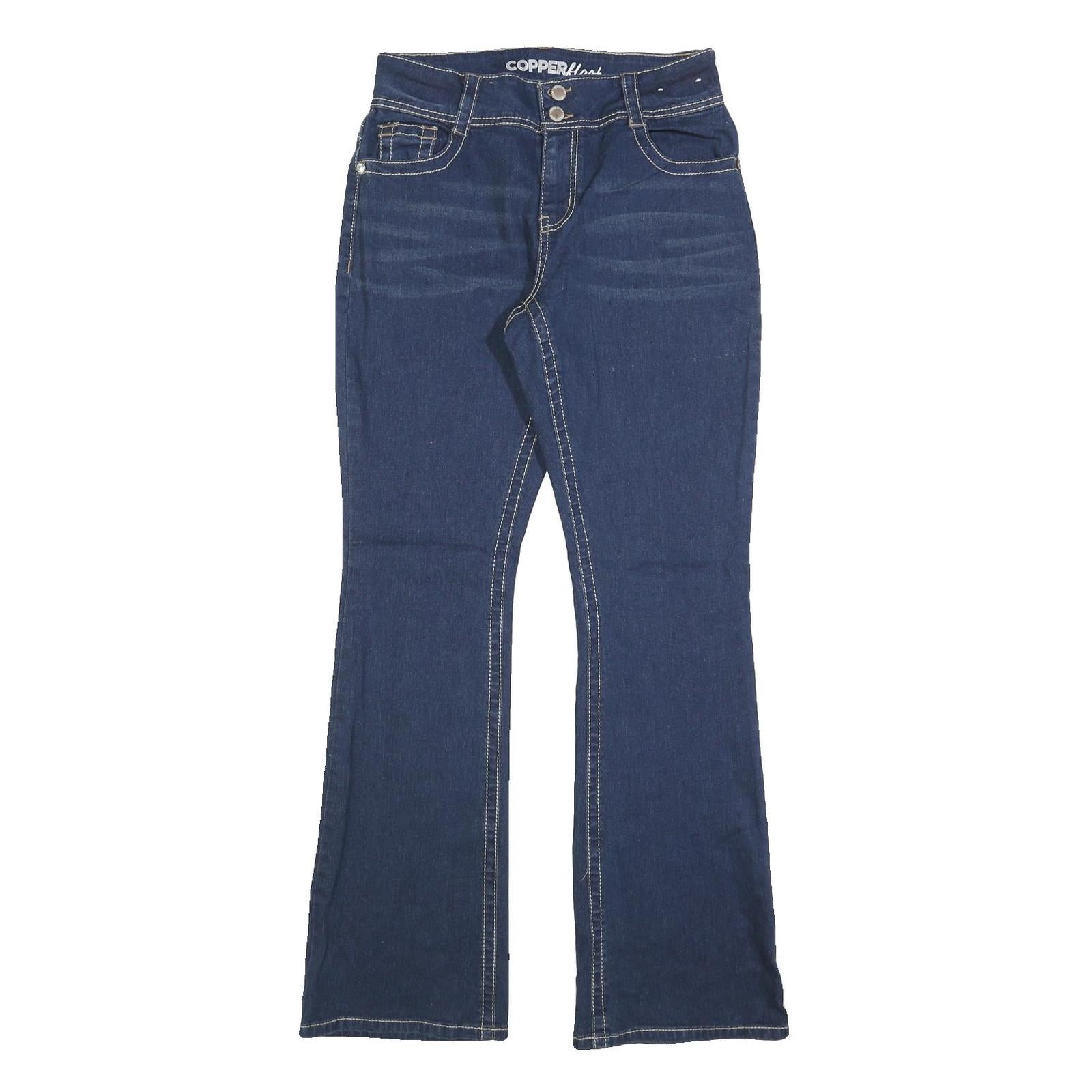 COPPER FLASH Womens Blue Regular Fit Bootcut Denim Jeans W28 L32 Stylish Stitch