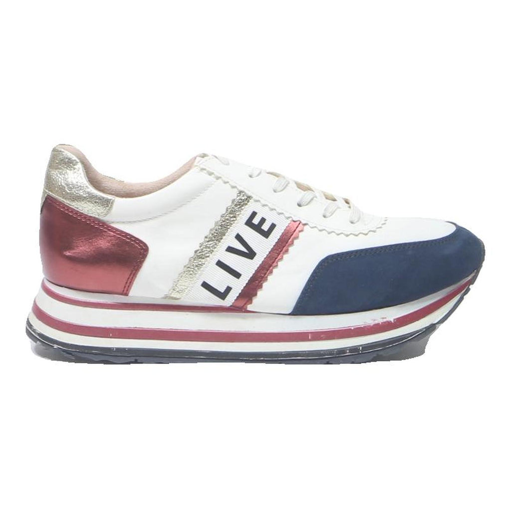 TAMARIS Leather Womens Lace-Up Trainers White Blue Red Size UK 6 Stylish Casual