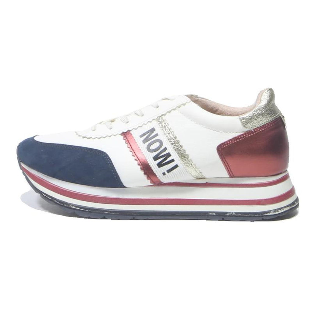 TAMARIS Leather Womens Lace-Up Trainers White Blue Red Size UK 6 Stylish Casual