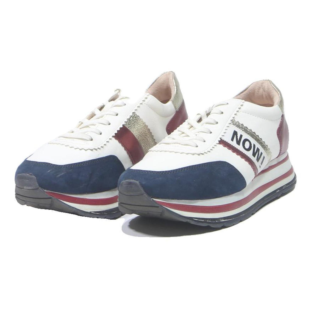 TAMARIS Leather Womens Lace-Up Trainers White Blue Red Size UK 6 Stylish Casual