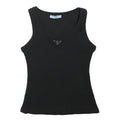 PRADA Girls Black Cotton Vest T-Shirt L Sleeveless Crew Neck Designer Logo