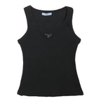 PRADA Girls Black Cotton Vest T-Shirt L Sleeveless Crew Neck Designer Logo