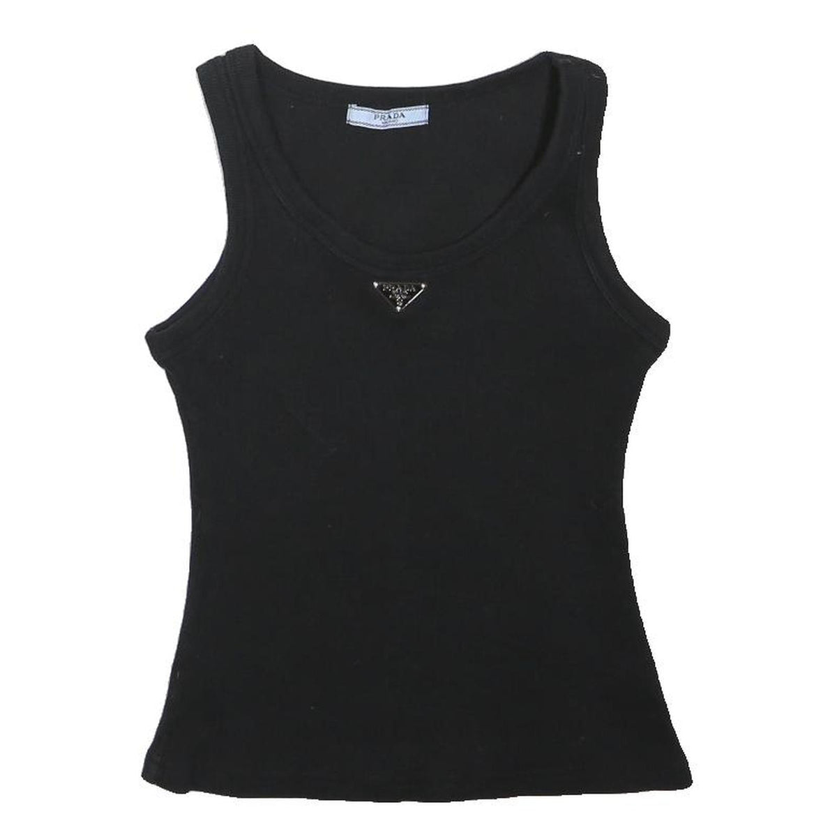 PRADA Girls Black Cotton Vest T-Shirt L Sleeveless Crew Neck Designer Logo