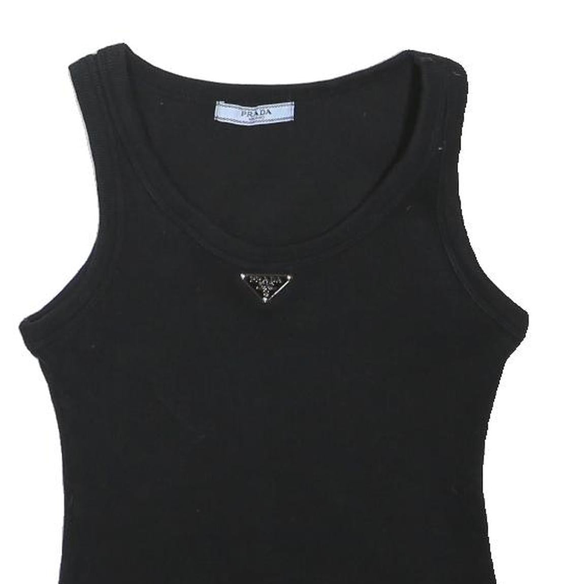 PRADA Girls Black Cotton Vest T-Shirt L Sleeveless Crew Neck Designer Logo