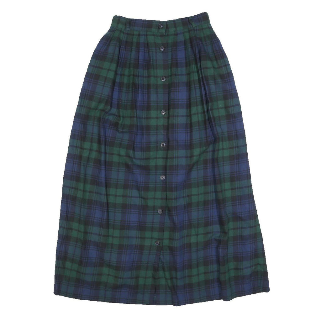 TALBOTS Womens Blue & Green Plaid Button Midi Cotton Skirt XXS Classic Comfort