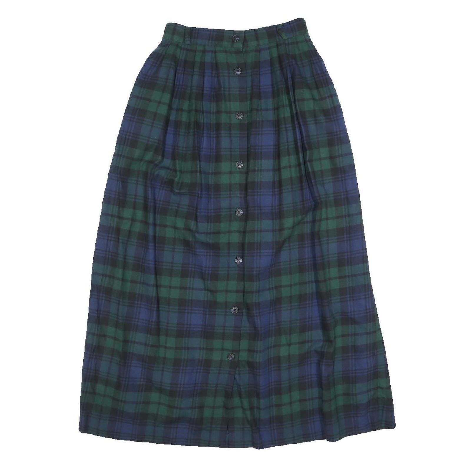 TALBOTS Womens Blue & Green Plaid Button Midi Cotton Skirt XXS Classic Comfort