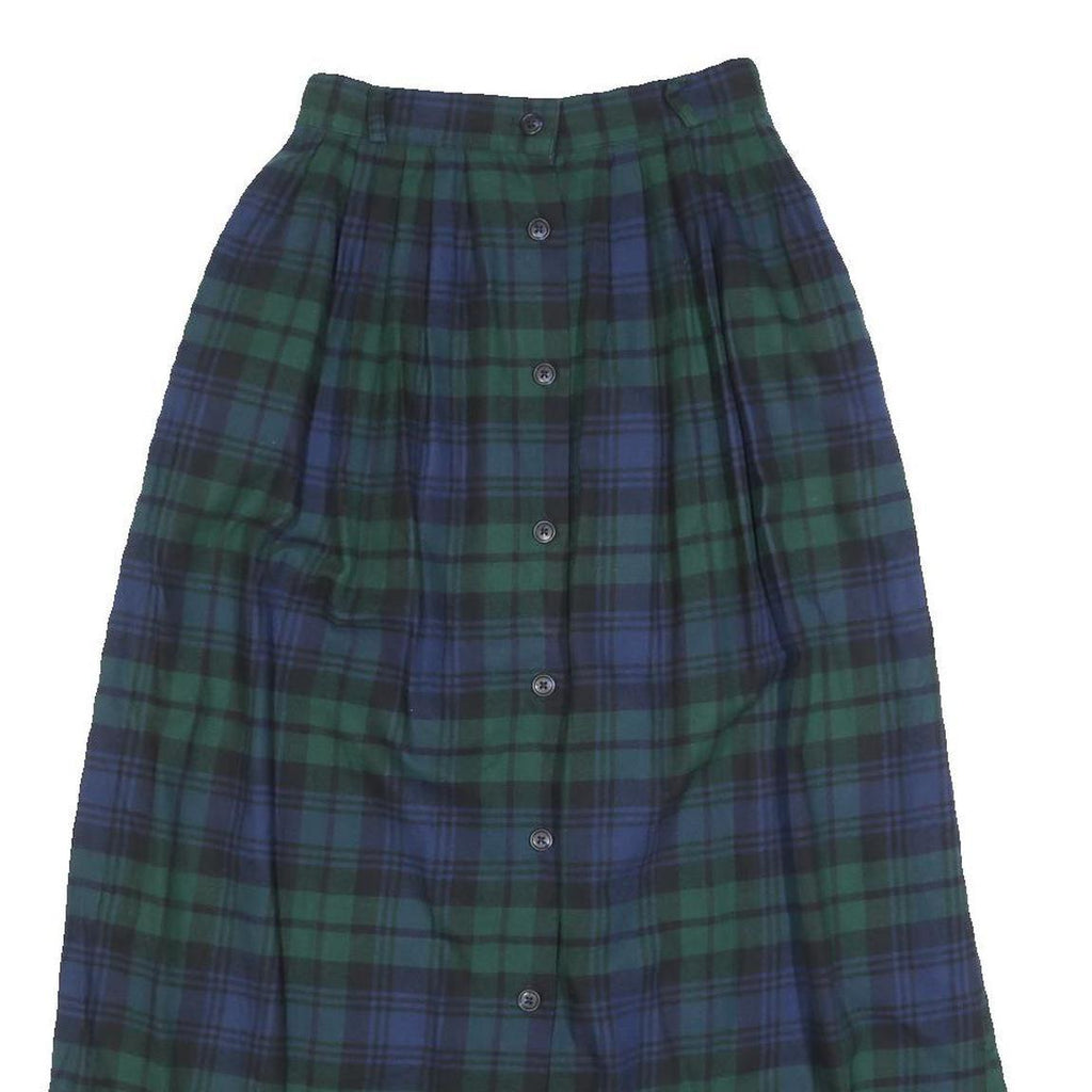 TALBOTS Womens Blue & Green Plaid Button Midi Cotton Skirt XXS Classic Comfort