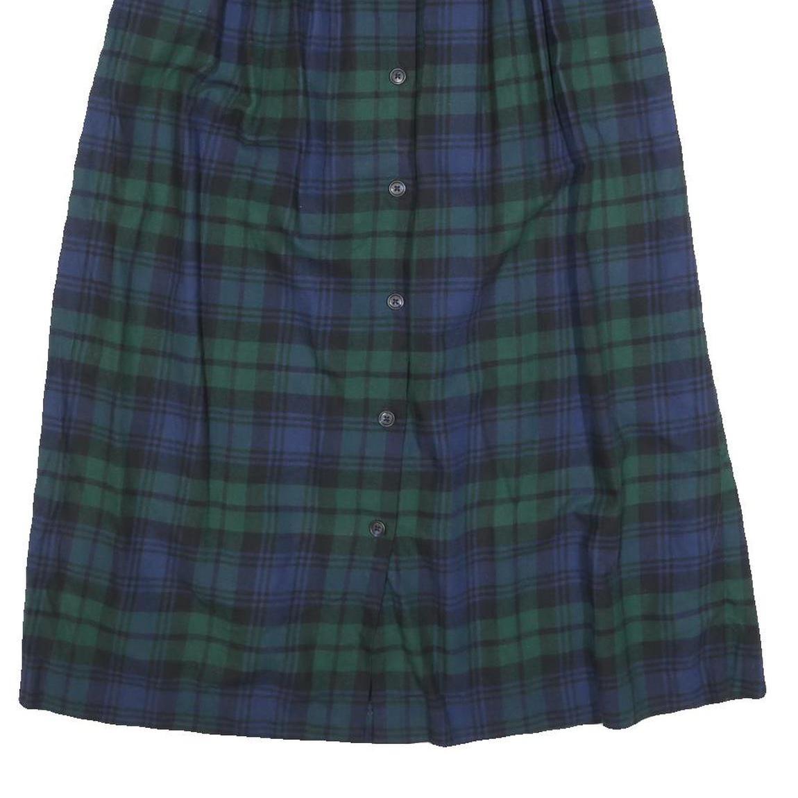 TALBOTS Womens Blue & Green Plaid Button Midi Cotton Skirt XXS Classic Comfort