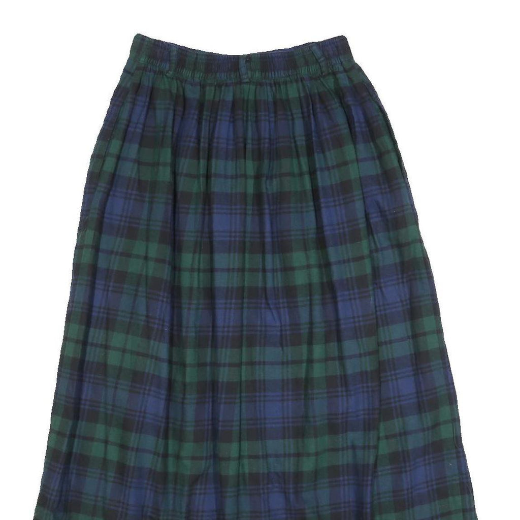 TALBOTS Womens Blue & Green Plaid Button Midi Cotton Skirt XXS Classic Comfort